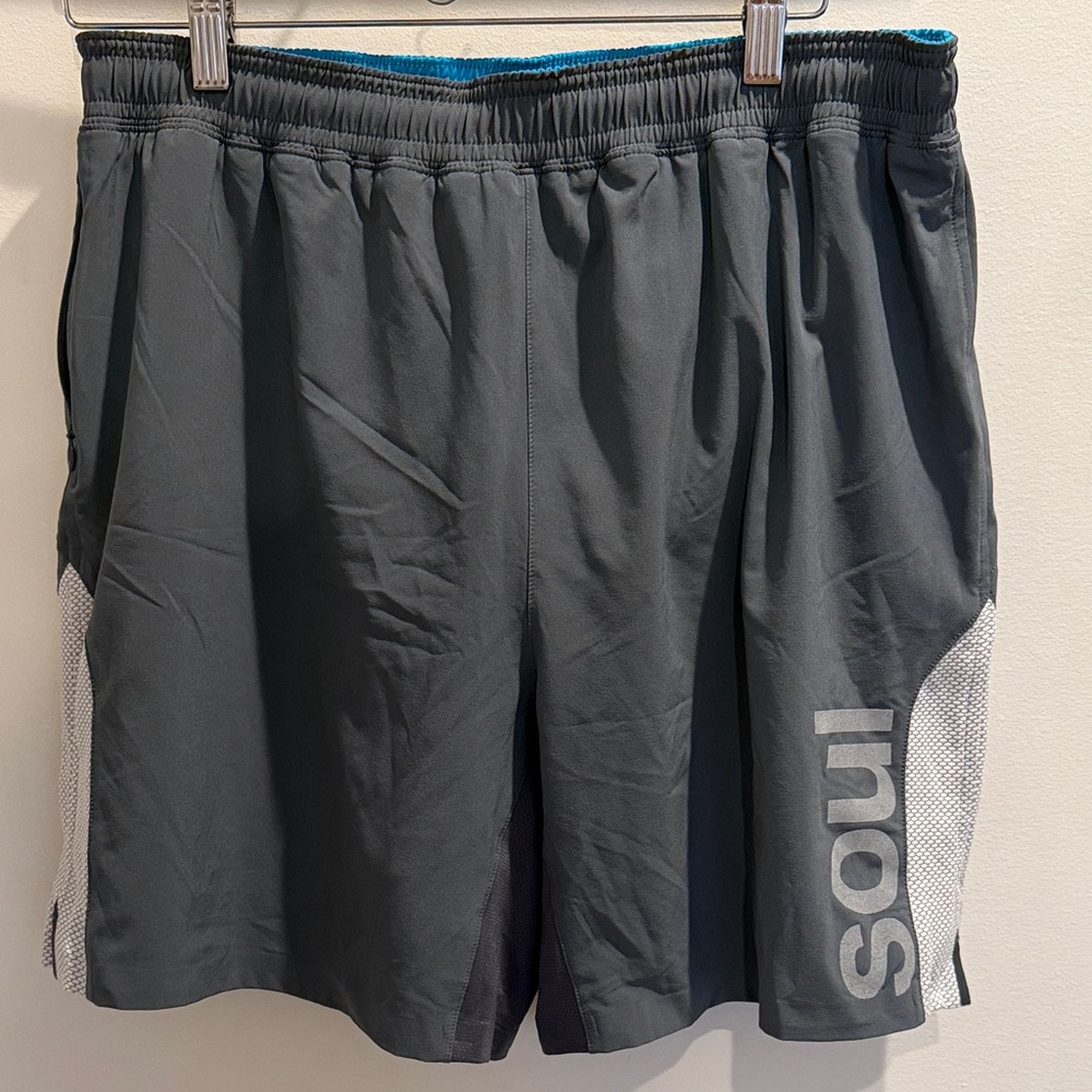 SoulCycle Men’s Athletic Shorts w/ Liner — Gray / Teal Liner (Men’s Large)